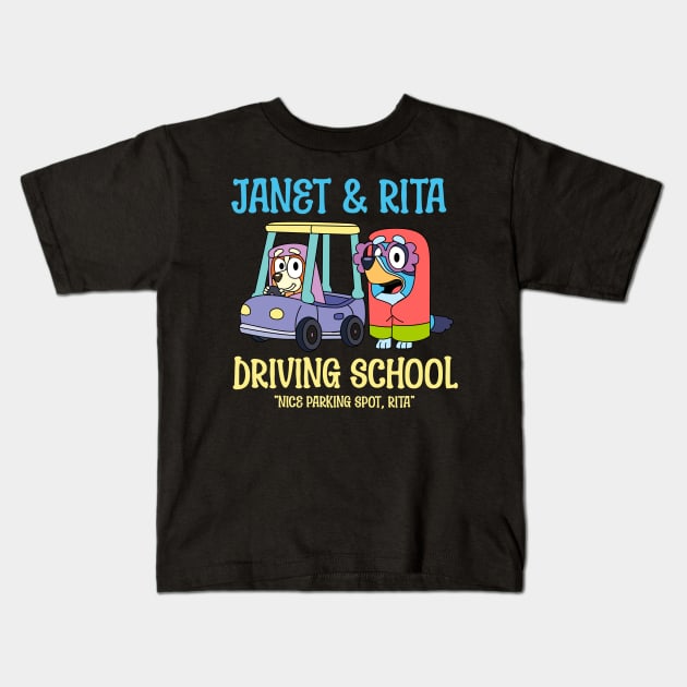 Janet And Rita Driving School Kids T-Shirt by OnimakoArt